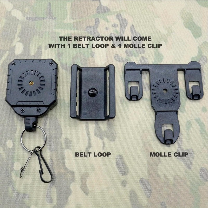 Military Tactical Gear Retractor, Molle Tactical Gear Tether, and a