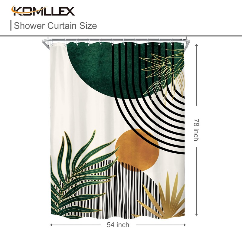 KOMLLEX Mid Century Green Boho Shower Curtain 54Wx78L Inches Abstract