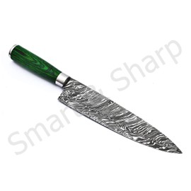 Custom Handmade Damascus Chef Knife / Kitchen Knife SS-17207 and 17208 (Green Colored Wood)
