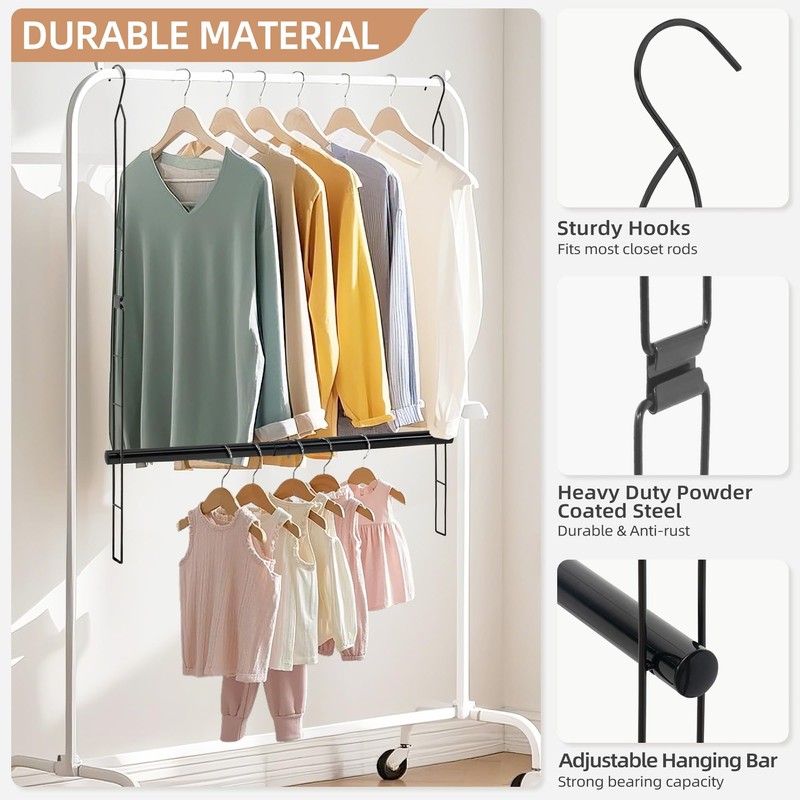 STORAGE MANIAC Hanging Closet Rod, Adjustable Width and Height Closet