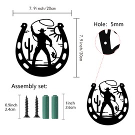 CREATCABIN Horseshoe Metal Wall Decor Western Cowboy Wall Art Sun Iron Wall Signs Hanging Ornament Sculpture for Balcony Garden Home Living Room Bedroom Indoor Decoration Matte Gunmetal 7.9Inch
