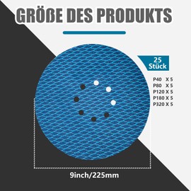 GEOGIEEW 25 x 225 mm Velcro Sandpaper, Eccentric Sanding Discs 40/80/120/180/320 Grit, 8 Hole Anti-Clog Up Design for Random Orbital Sanders and Orbital Sanders