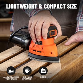 DOVAMAN DLS03A Detail Sander, 130W Palm Sander Tool, Dust Collection System, 12PCS Sandpaper, 12000RPM Compact Hand Sander for Wood Steel Surfaces