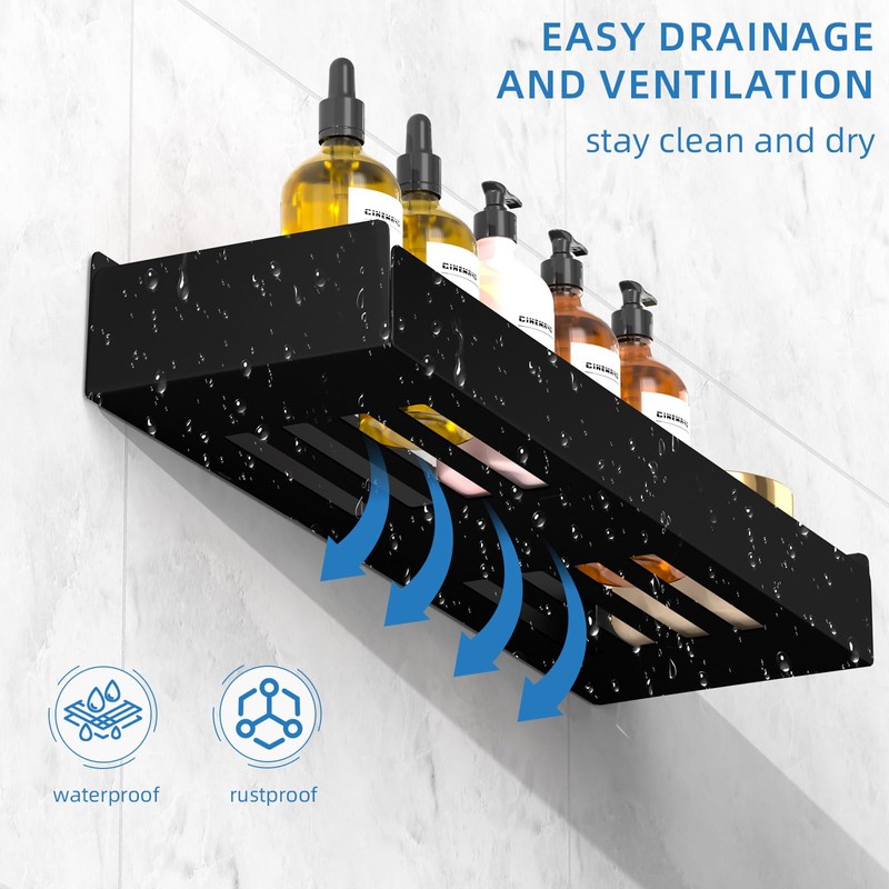 Wisfame Shower Caddy Black,40cm Adhesive Shower Shelve with Large Capacity,