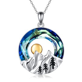 YAFEINI Mountain Necklace Sterling Silver Abalone Shell Mountain Pendant Necklace Nature Jewellery Gift for Skiers, Hikers, Campers, Climbers and Nature Lovers (mountain crystal necklace)