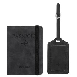 Passport Holder Passport Wallet Cover Case Pass Port Cover with Credit Card Slot Boarding Pass Slot Combo Luggage tag PU Leather Passports Book Travel Essentials and Accessories for Women Men