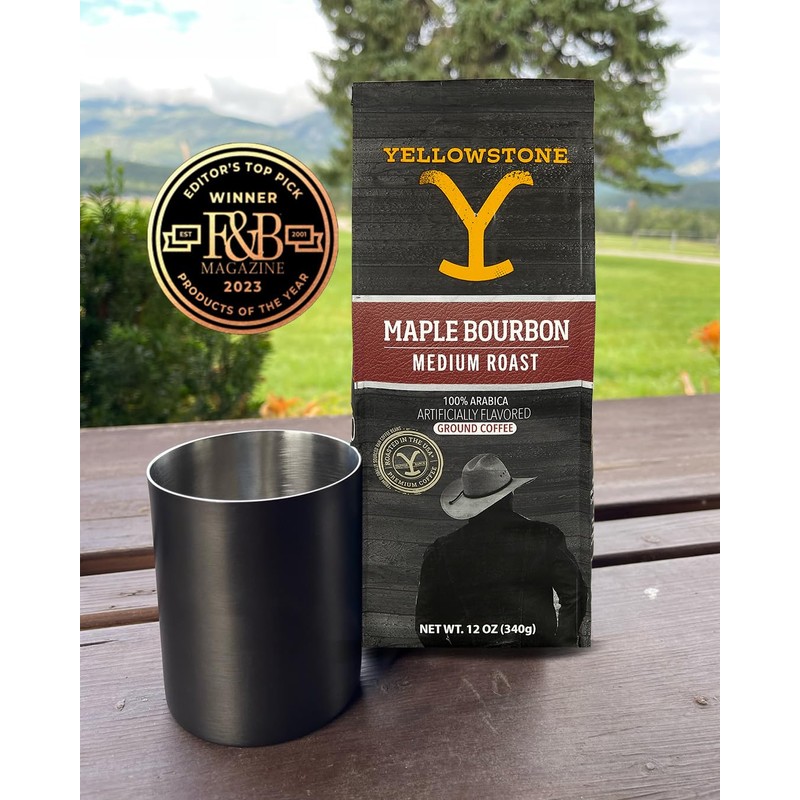 Yellowstone Maple Bourbon Medium Roast Coffee,100% Arabica Ground Coffee, 12