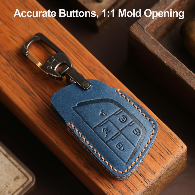OLLEN Genuine Leather Key Fob Cover 2021-2025, Fit for GMC