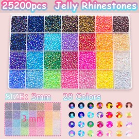 25200Pcs 28 Color 3mm Resin Jelly Rhinestones for Crafting with b7000 Glue Clear with Precision tip, Rhinestones for Bedazzling Crystal for DIY Crafts Clothing Tumblers Mugs Shoes Fabric Decor