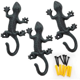 Coat Hook/Coat Hooks Hanging Wall Mounted Rustic Decorative Gecko Hook, Cast Iron 6 Inch Key Holder Wall Decor, Set of 3