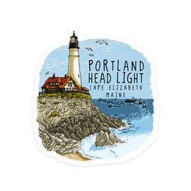 Die Cut Sticker Portland Head Lighthouse, Maine, Line Drawing, Contour Vinyl Sticker 1 to 3 inches (Waterproof Decal for Cars, Water Bottles, Laptops, Coolers), Small