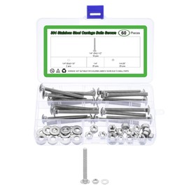 sourcing map 20 Set Carriage Bolts and Nuts Kit, 1/4"-20x2-1/2" Stainless Steel 304 Round Head Square Neck Carriage Bolts Screws and Hex Nuts and Flat Washers - Silver