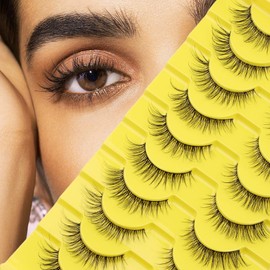 GEMERRY False Eyelashes, 10 Pairs, Soft Faux Mink Eyelashes, Fluffy False 3D Eyelashes, Fluffy False Cat Eye Lashes (TGO)