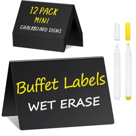 PigPotParty 4"x3" Mini Chalkboard Signs for Food, 12 Pcs Food Signs for Party Buffet, Small Chalk Board Food Labels, Table Place Cards, Wedding - Bakery - Birthday, Includes 2 Wet Erase Markers