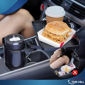 This Hill 2 Pack Cup Holder Tray for Car, 2 in 1 Detachable Car Food Table Tray with 3.93" Base & Phone Slot,Car Cup Holder Expander with 360°Rotation Tray for Travel Road Essentials Accessories