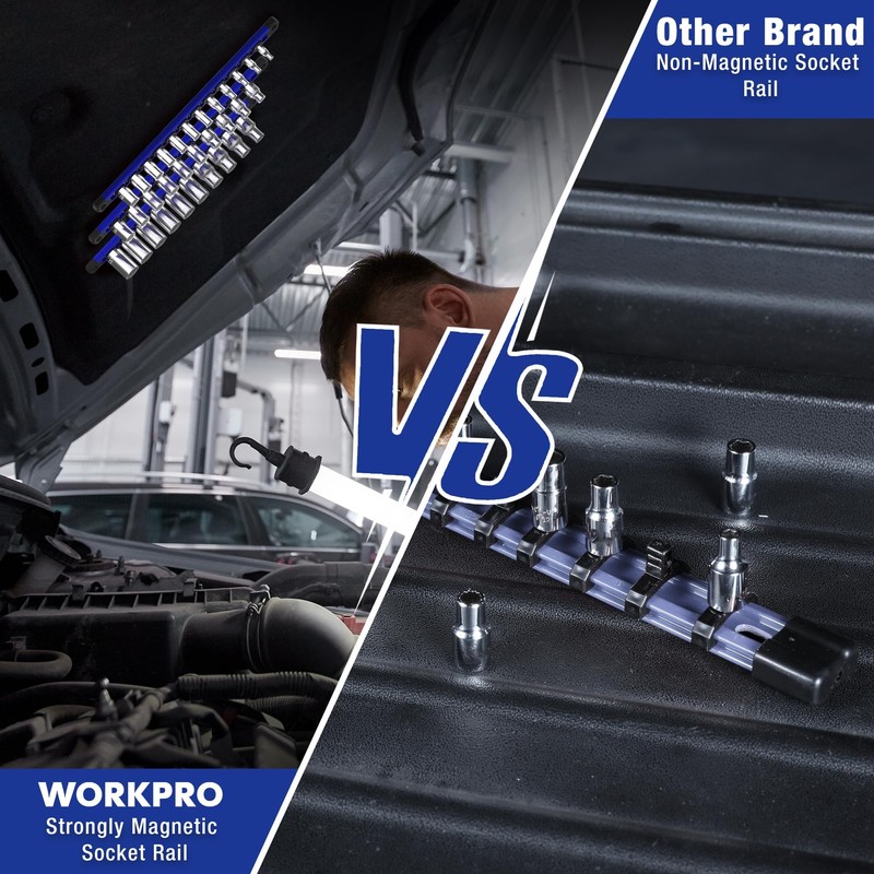WORKPRO Magnetic Socket Organizer, 1/4-Inch Drive Aluminum Alloy Socket Rail,