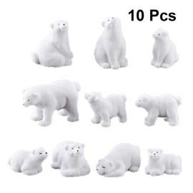 Toyvian Miniature Resin Animals DIY Fairy Garden Dollhouse Decoration Polar Bear Model Craft Home Office Desktop Decorative 10pcs White