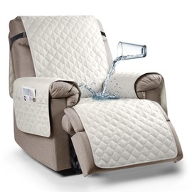 Ruaozz 100% Waterproof Recliner Chair Cover Non-Slip Reclining Cover for Recliner Chair Washable Chair Seat Cover with Elastic Straps for Kids, Dogs, Pets (Beige, 23'')