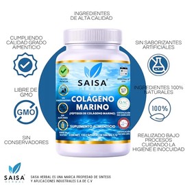 Péptidos de Colágeno Marino Puro | 120 Cápsulas | Saisa Herbal | Suplemento Alimenticio | Piel, Articulaciones y Bienestar Diario