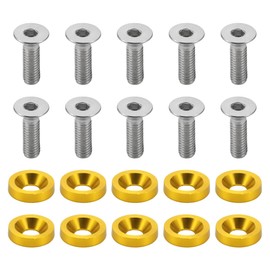 Motoforti Universal Car Modification M6 Gasket Bolt License Plate Frame Screw, M6x1.0, Aluminium Alloy, Gold Tone, 1 Set