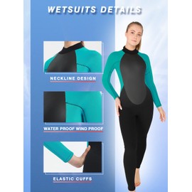 REALON Full Wetsuit Mens Womens 4/3mm Neoprene Diving Scuba Triathlon Wet Suits Cold Water Keep Warm Back Zipper Long Sleeve Thermal Swimsuit