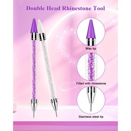 Rhinestone Picker Tool, Wax Pencil for Rhinestones Tool, Dual-ended DIY Nail Bedazzling Tools With 2 Extra Purple and 2 Extra White Replaceable Wax Head and 1 Tweezer(Purple and White)
