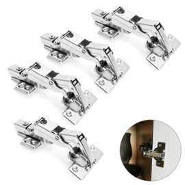 QWORK® 165 Degree Hinges, Face Frame Hinge, Face Frame Plate for Floded Door Cabinet Corner Hardware Cabinet Door Hinges Corner Cabinet Replacement, 4 Pack