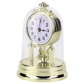 Shanrya Silent Table Clock, European Retro Style Living Room Clock Antique Silent Table Clock Retro Round Silent Alarm Clock Home Ornament Decor Retro Clock for Indoor Living Room Bedroom (Gold)