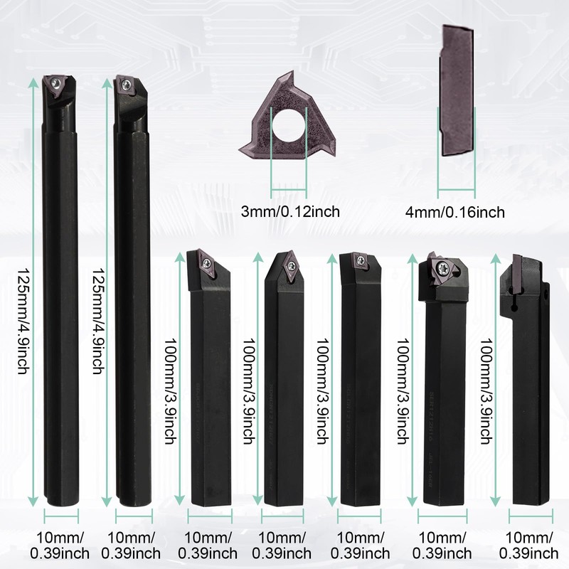 Lathe Turning Tool Set, 10mm Shank 7 Pieces Carbide Turning