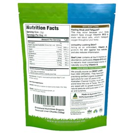 Grassland Nutrition Organic Liver Freeze Dried Chunks — High in Natural Iron, Vitamin A, B12 for Energy (120g)
