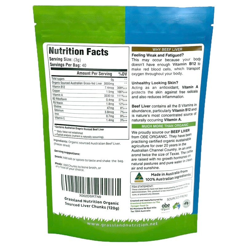 Grassland Nutrition Organic Liver Freeze Dried Chunks — High in