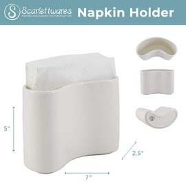 Scarlettwares Ceramic Napkin Holder For Table Kitchen Paper Linen Cloth Napkins Upright Stand Up Sturdy Stylish Modern Compact White Modern Farmhouse