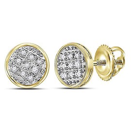 Solid 10k Yellow Gold Men's Round Diamond Circle Cluster Stud Earrings 1/20 Ct.