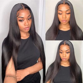 Ubetta Lace Front Wigs Human Hair Straight Lace Frontal Wig for Black Women, 13x4 Lace Front Wig Pre-plucked Hairline with Baby Hair 150% Density 10A Natural Black Hair 26 Inch Long Hair Wig