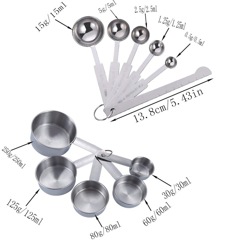 Changyeah 5 Measuring Cups and 6 Measuring Spoon Set,Stainless Steel