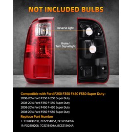 OKLPF Rear Brake Tail Light Compatible With 2008-2016 Ford F250 F350 F-250 F-350 F450 F550 Super Duty,Replace BC3Z13405A BC3Z13404A,Replacement Red Taillight Assembly,Driver and Passenger Side