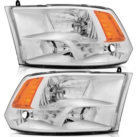LBRST Headlight Assembly for Dodge for Ram 1500 2009-2010 for Dodge for Ram 2500 2010 for Dodge Chrome Housing Amber Reflector Clear Lens Driver and Passenger Side Headlamp