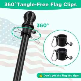 Flag Pole for House,6FT Tangle Free Black Outside House Flag Pole Kit with Flagpole Holder for Outside House Porch Garage RV Boat,Heavy Duty Flag Poles with 5 Positions Bracket