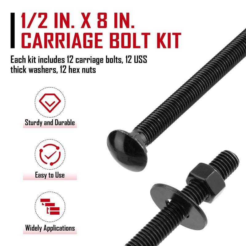 SPARKWHIZ 1/2 x 8 Inch Carriage Bolt Kit,Rust Resistance Bolts