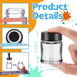 Teenyyou 24 Pack Airbrush Glass Jar Bottles 3/4 Ounce (22cc) Empty Replacement Jars with Plastic Lids Airbrush Bottles Paint Storage Bottles for Pigment Screw Into Siphon Feed Airbrush Lid Accessories