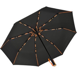 iX-brella Big Fibreglass Pocket Umbrella 104 cm with Coloured Double Spokes, black / orange, Automatic pocket umbrella