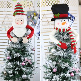 Santa Christmas Tree Topper Xmas Tree Doll Decorations Santa Claus Snowman Reindeer Tree Top Hugger Novelty Xmas Decor Ornaments Party Decor for Xmas Tree Home Fireplace Table Ornaments Decorations