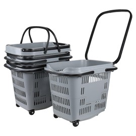 Readsky 4-Pack Plastic Rolling Shopping Basket with Handles, Shopping Cart with Wheels, Gray