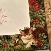 Vtg UNUSED Christmas Card Victorian Cat Kittens Insert Photo W/Env