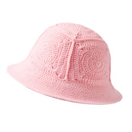 JiaTL WeyJia Bucket Hat for Women Men Handmade Crochet Knit Sun Hat Wide Brim Unisex Trendy Beach Vacation Getaway Headwear, Pink, One Size