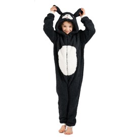 Kid's Puppy Black and White Dog Onesie All-In-One for Boys or Girls in Soft Fleece with a Tail In Childrens Age Years 5-6 BWDog52