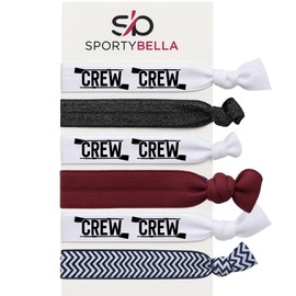 SportyBella Crew Hair Ties Set – 6-Pack No-Crease Elastic Bands for Rowers, Teams, or Supporters – Includes Crew-Themed and Stylish Accent Ties – Soft & Stretchy Hair Accessories