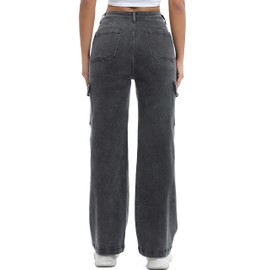 ETTELO Women Cargo Jeans High Waist Y2K Straight Leg Trendy Stretchy Lightweight Jeans for Women Grey