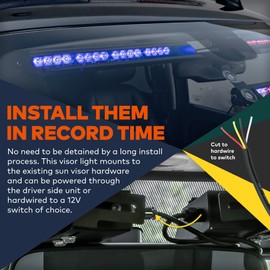 LAMPHUS SolarBlast 18" 16-Watt LED Emergency Visor Light - Passenger Side [Universal Fit] [48 Flash Patterns] [12.5 ft Cord] Interior Dash/Windshield LED Strobe Light Bar - Red