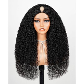 Megalook hair V Part Wig Human Hair Half Wigs for Women U Part Wig with Clip 12A Deep Curly Wig Human Hair 200% Density Glueless V Part Wig Beginner Friendly No Sew In 22 Inch